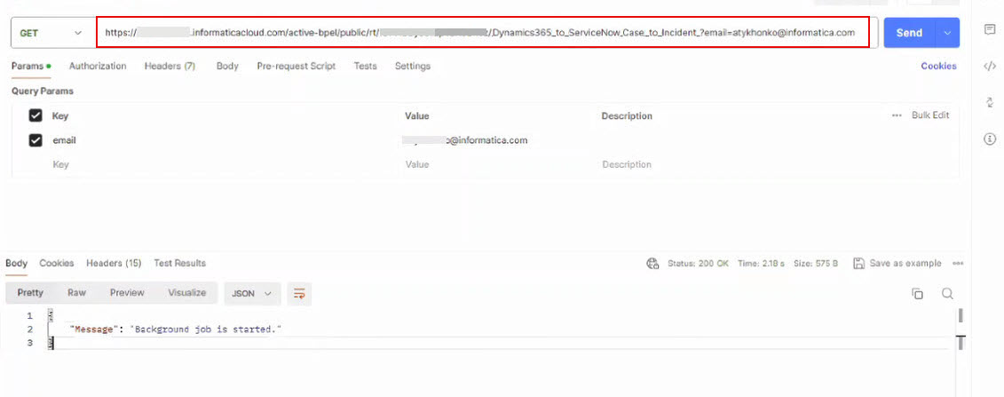 The image shows the HTTP verb and the REST service URL specified in Postman.