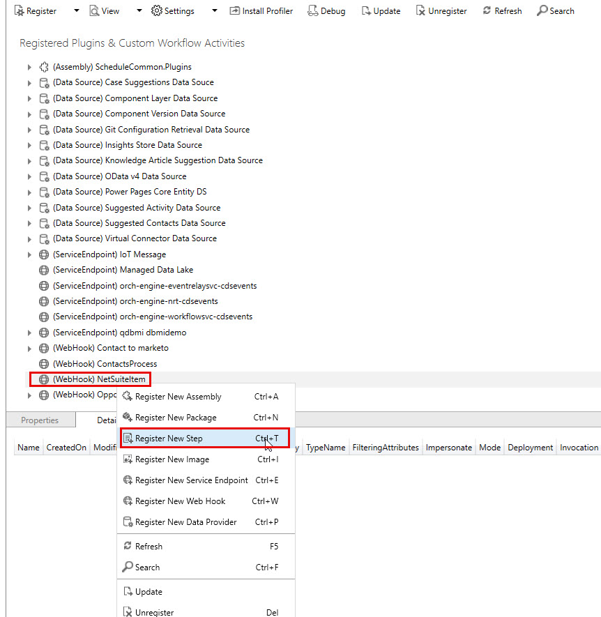 The image shows the Register New Step option.