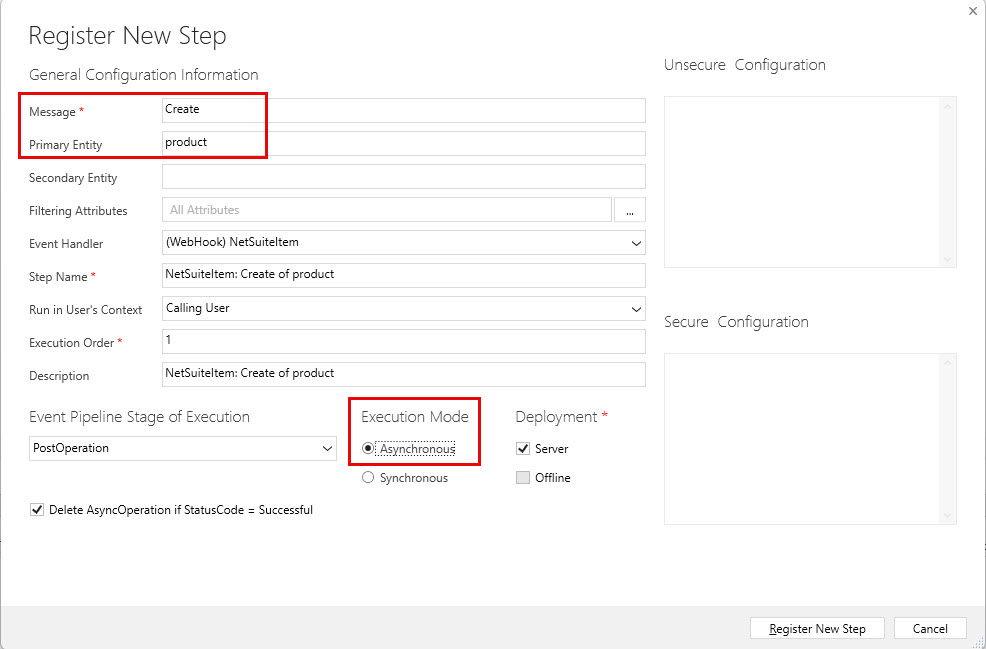 The image shows the Register New Step page.