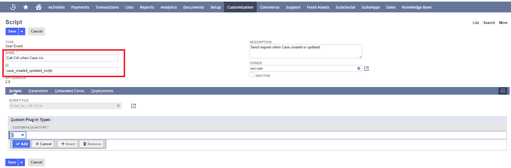 NetSuite event name and ID