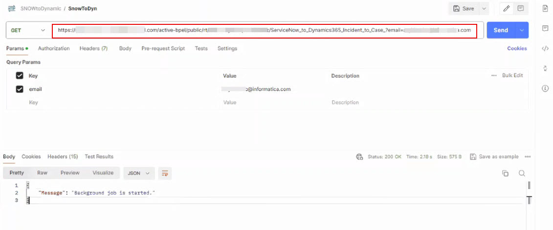 The image shows the HTTP verb and the REST service URL specified in Postman.