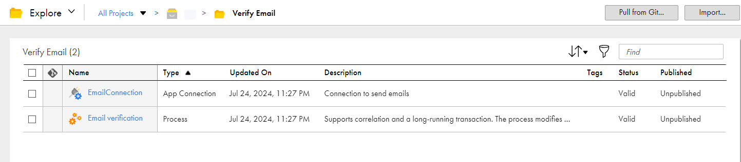 The image shows the assets that the Verify Email recipe package contains.