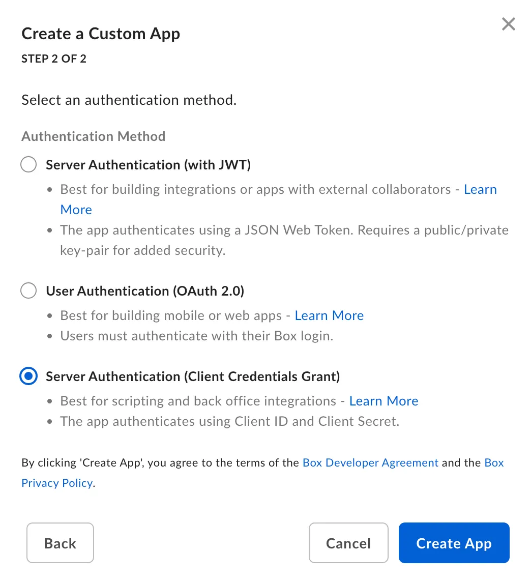 This image shows different authentication methods that can be configured for the application.