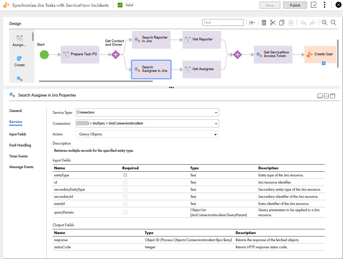 The image shows the Query Objects action that is used to retrieve multiple records for the specified entity type.