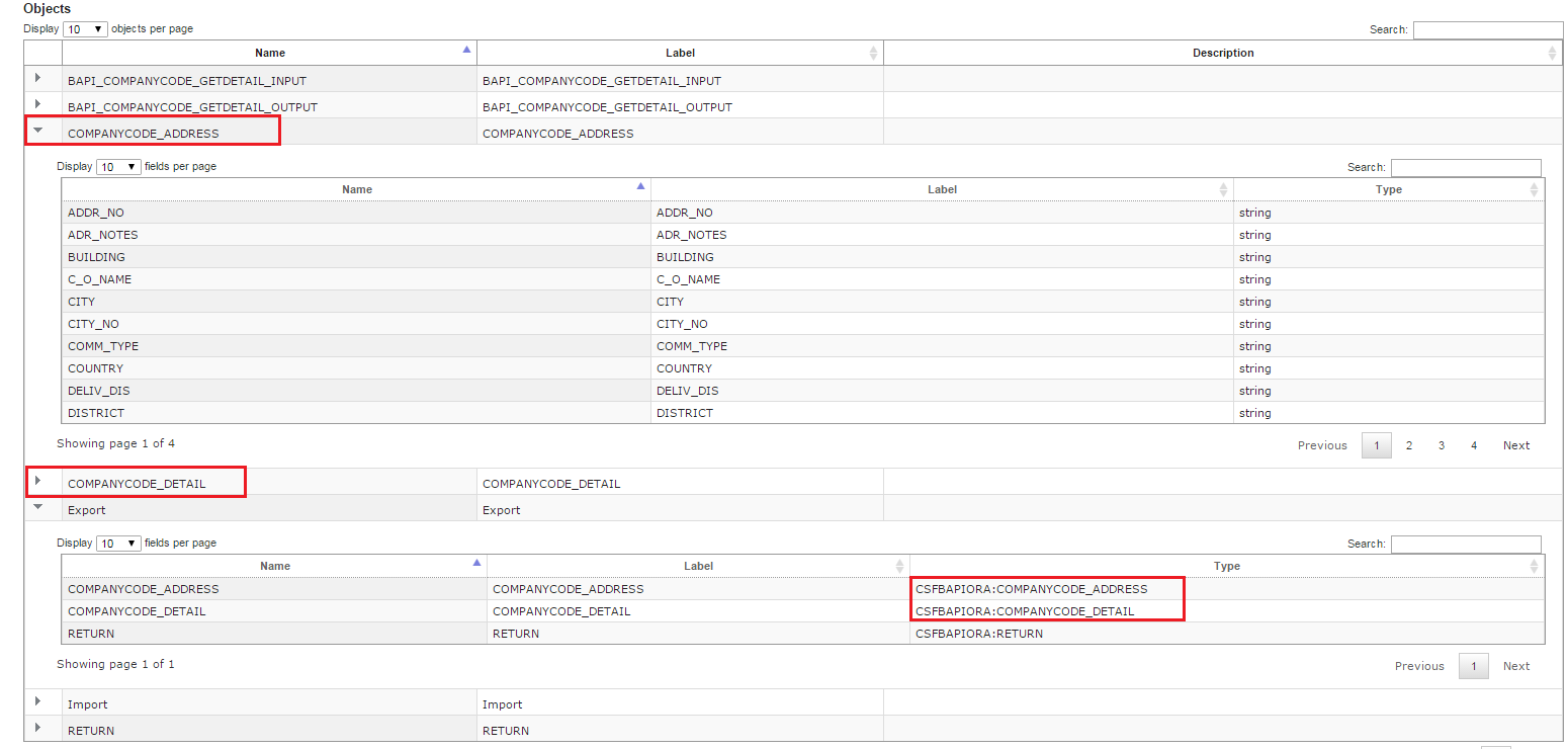 View the published metadata for the parameters for the SAP BAPI connection