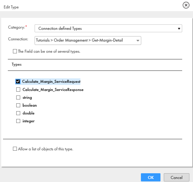 This image shows the Edit Type dialog box for the Calculate_Margin_ServiceRequest temporary field.