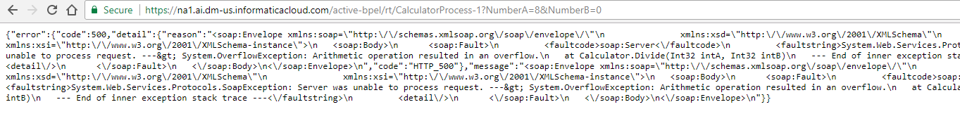 この図は、HTTPS 500エラーの応答が表示されたブラウザを示します。和、差、または積の値はありません。