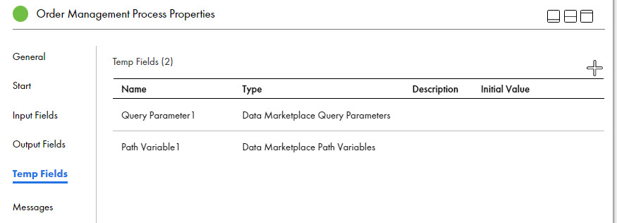この図は、Data Marketplace APIに設定できる一時フィールドを示しています。