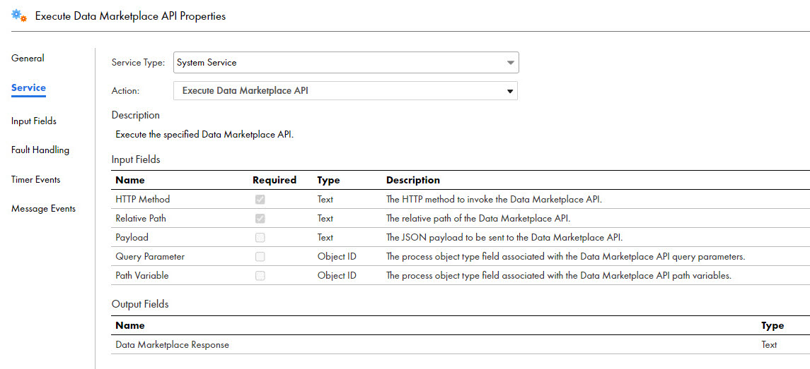 この図は、Data Marketplace API用に設定できる入力フィールドを示しています。 この図は、Data Marketplace API用に設定できる入力フィールドを示しています。