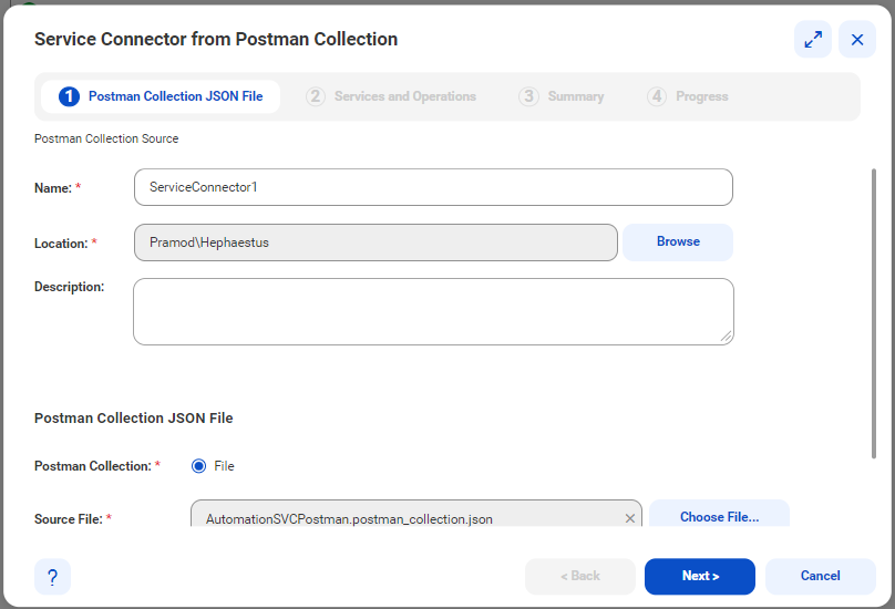 この画像は、［PostmanコレクションJSONファイル］タブを示しています。