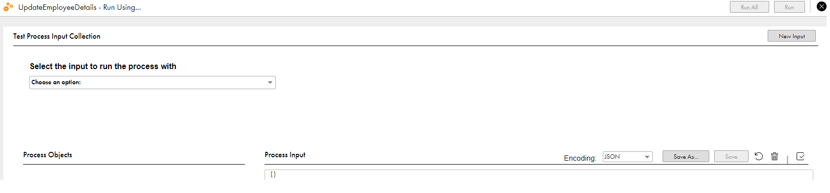 この図は、［プロセス入力コレクションのテスト］ページを示しています。