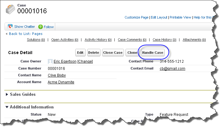 Salesforceページのボタンを示す