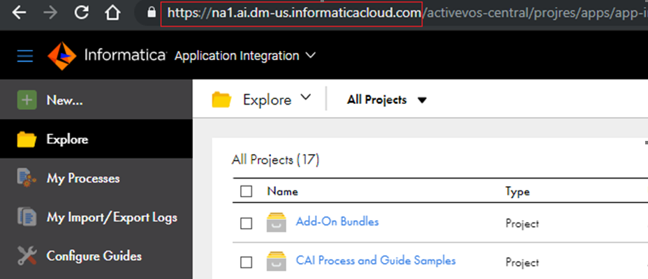 この図は、Cloudアプリケーション統合のURLを示しています。 この図は、Cloudアプリケーション統合のURLを示しています。