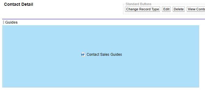 この図は、連絡先レイアウトページの「Guides」セクションに「Contact Sales Guide」が追加された状態を示しています。