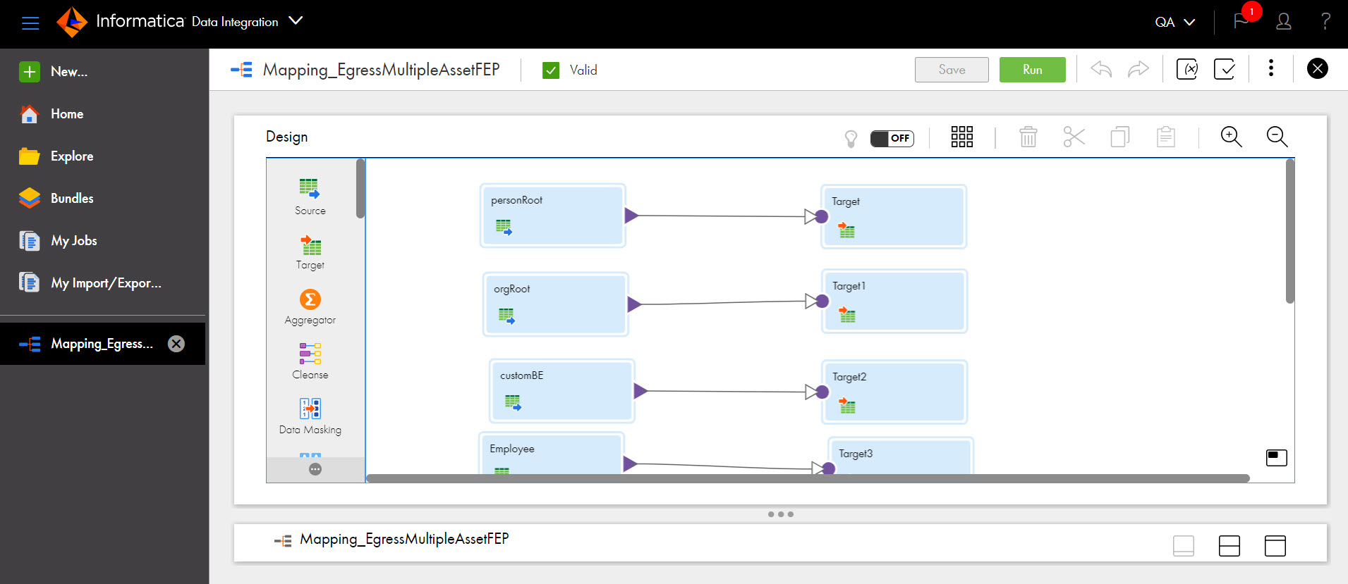 The image displays multiple data flows added to a single mapping