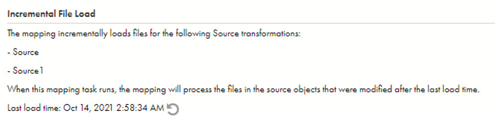 The image shows the details of incremental file load