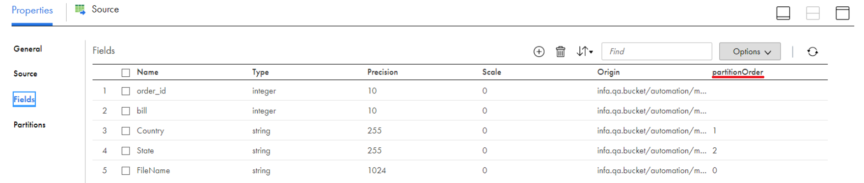 The image shows the partition order column.