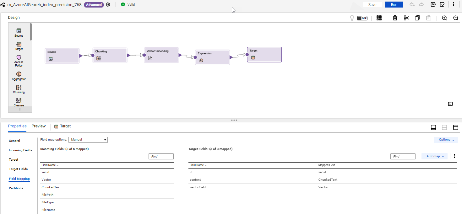 This image shows the target fields in Azure AI Search.