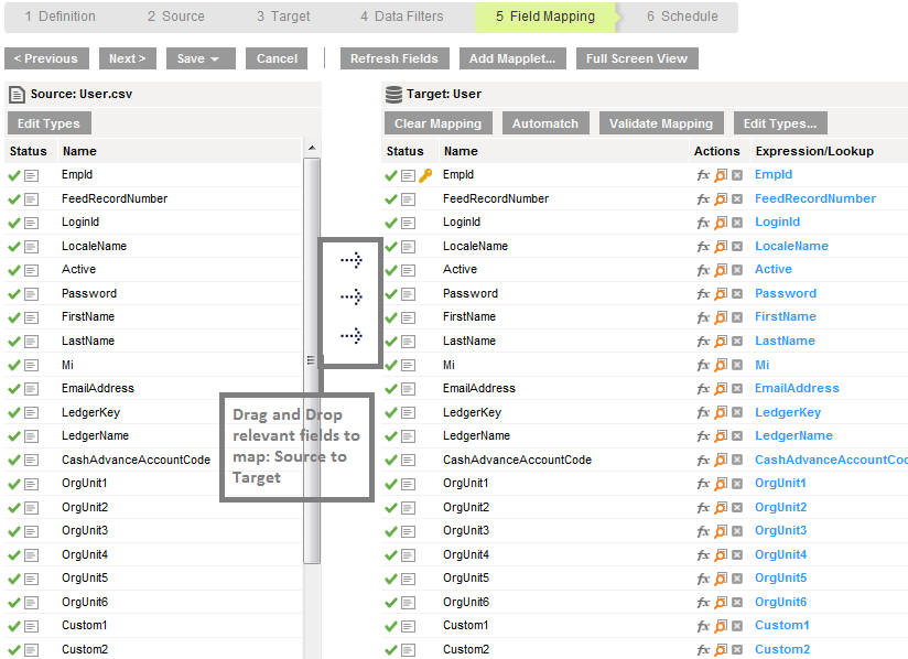 The image displays the Field Mapping tab.