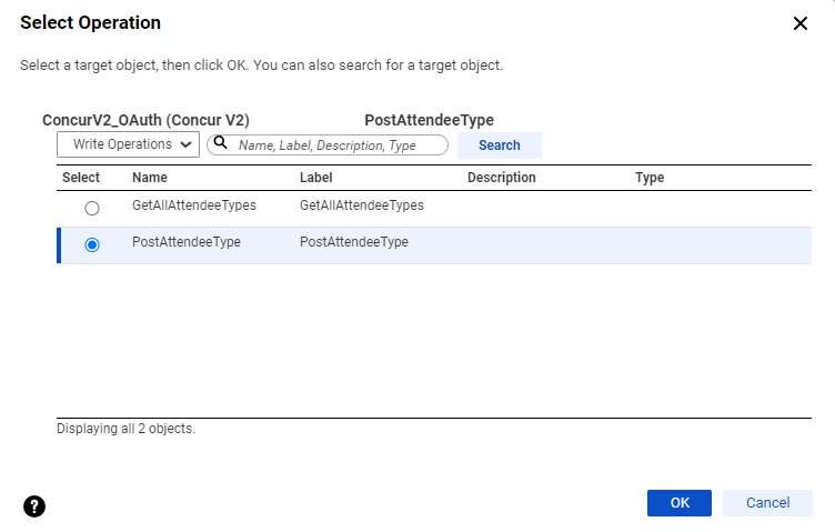 The image displays the PostAttendeeType in the list of write operations.