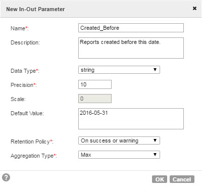 The image displays a configured in-out parameter value.