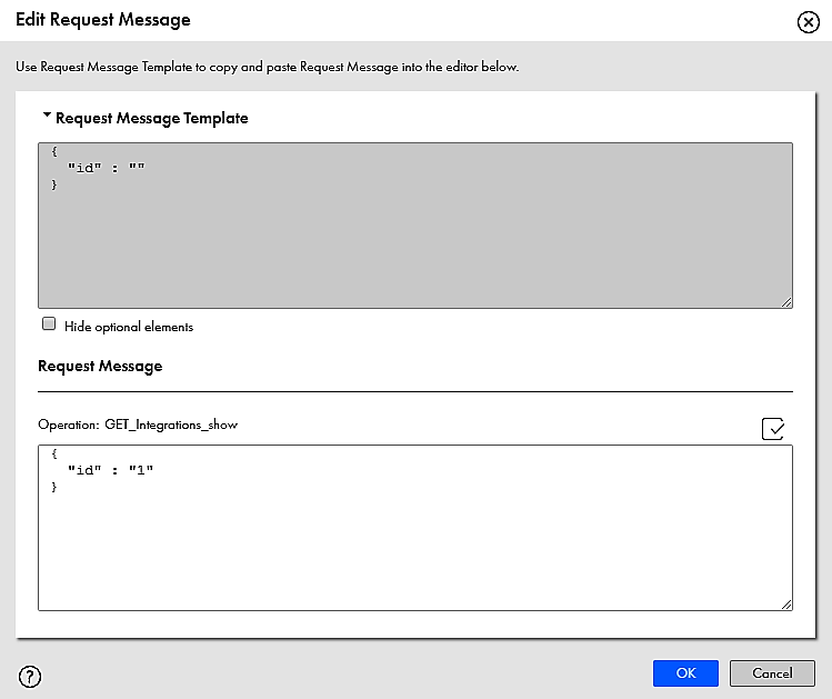 The image shows a validated request message in the Edit Request Message dialog box.