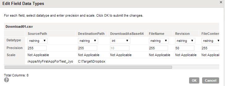 The image displays the fields to edit the field data types.