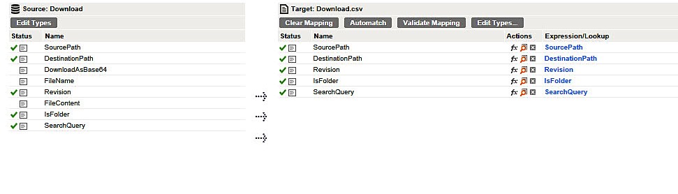 The image displays the tab to map the source and target fields.Field Mapping