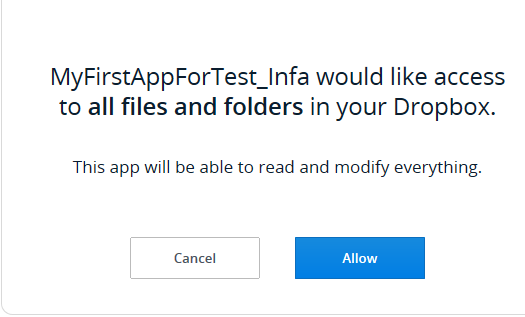 Request to allow access to your Dropbox files.