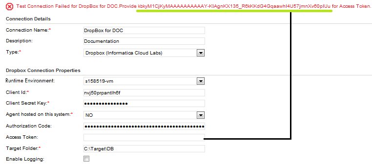 Copy the highlighted text and put in access token connection attribute.
