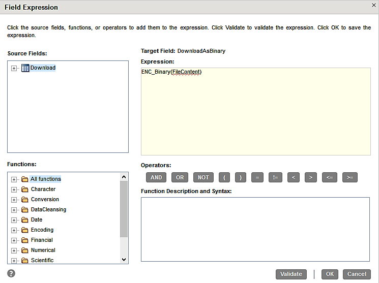 The highlighted content displays the ENC_Binary (FileContent) expression.