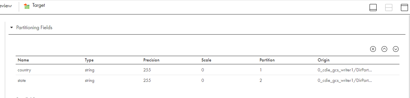 The Partitions tab shows the partition columns that you selected.