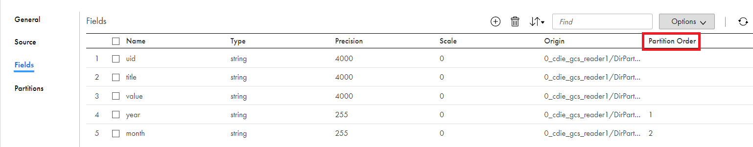 The image shows the partition order column.