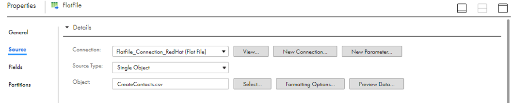 Source properties in the mapping.