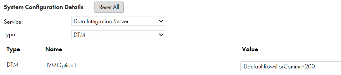 The configured JVMOption property for the Secure Agent.