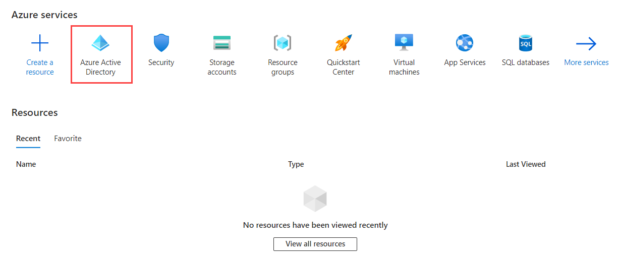 The Azure services window displays the Azure Active Directory.