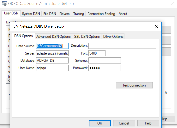 In the Netezza Configuration dialog box, you can configure the DSN properties.