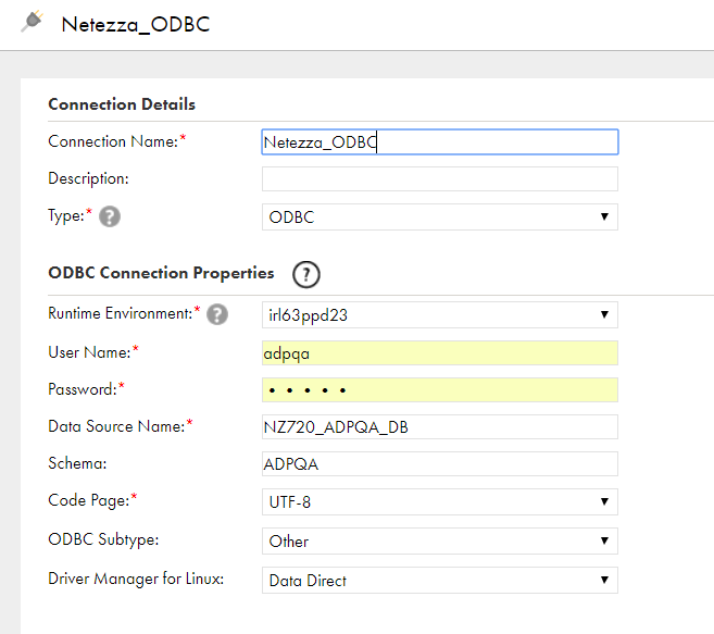 You can view the Netezza ODBC connection configuration details.