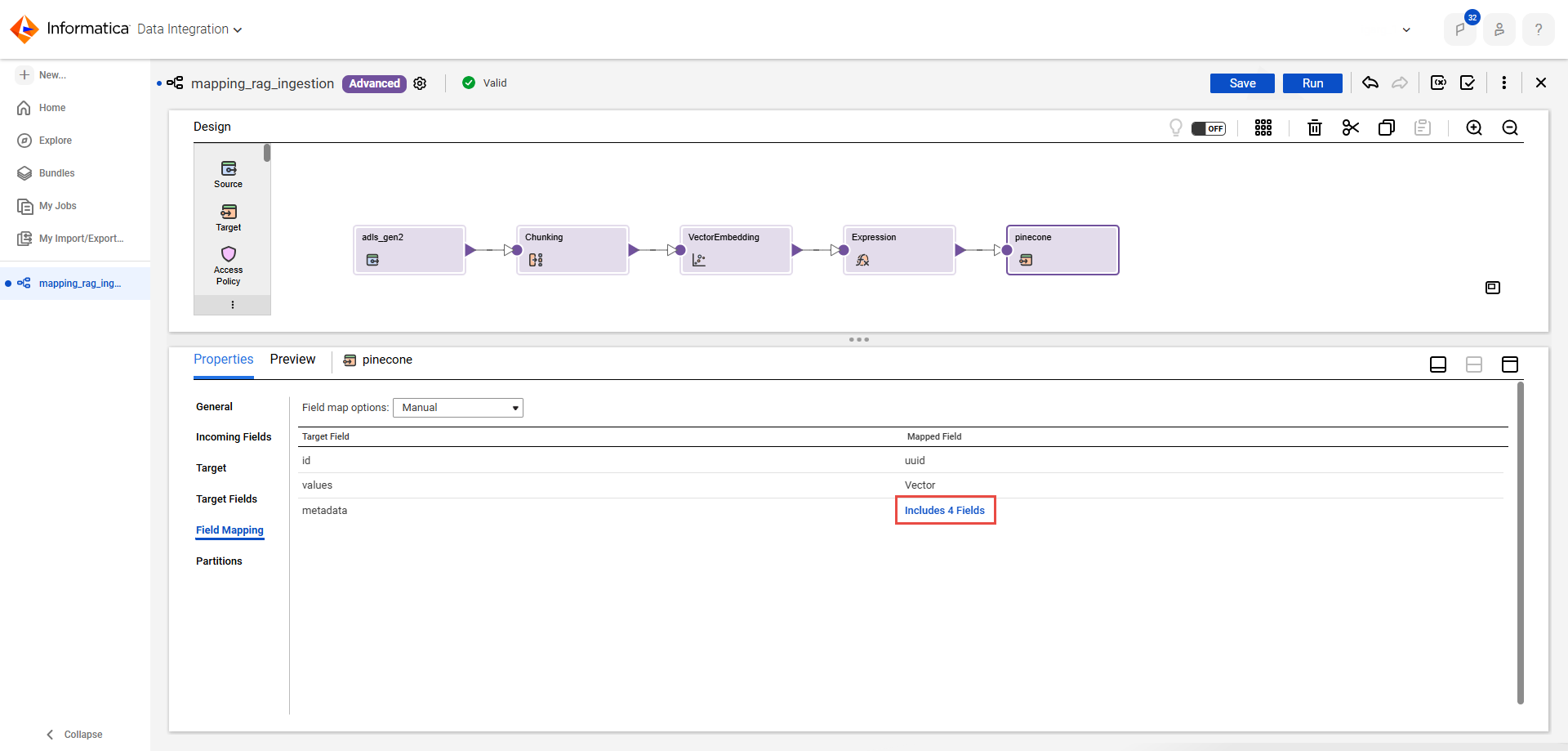 The image shows the link for the metadata. Click the link to select the metadata fields.