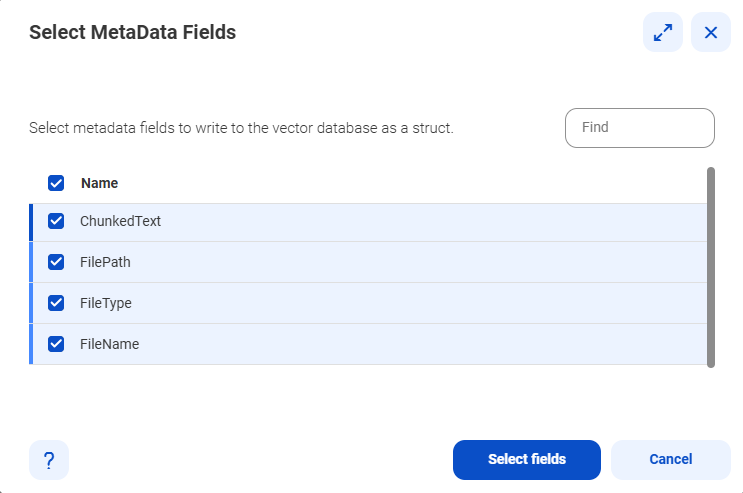 the image shors the Select metada window to select the metadata fields.