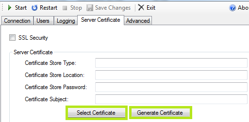 In Remote Connector application, click Server Certificate.