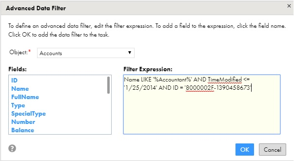 In the Advanced Data Filter dialog box, enter the Filter Expression.