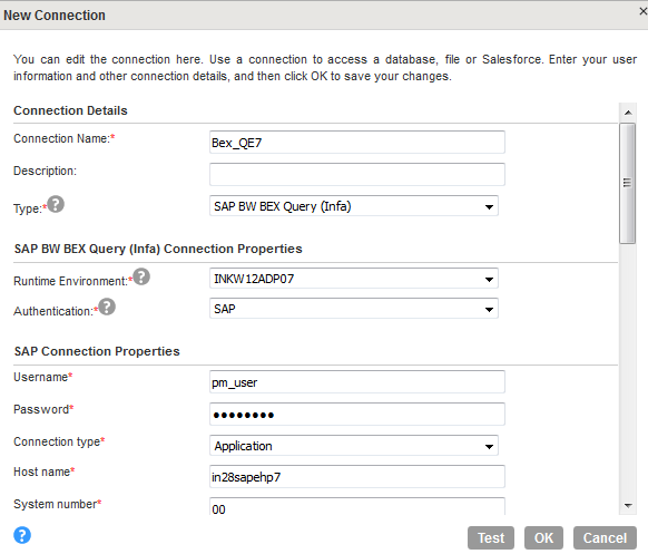 You can view the configured run-time environment and the SAP connection properties.