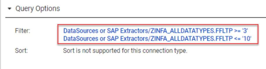 The configured data filters that contain the <= (Less than or equal to) and >= (Greater than or equal to) operators to filter values within a range.