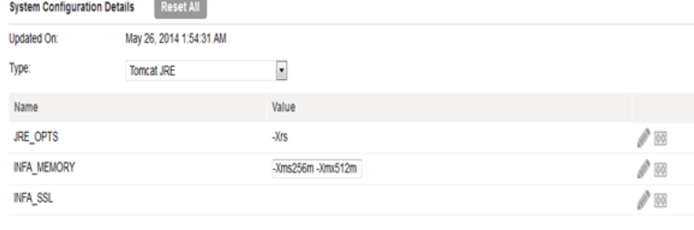 You can view the configured Tomcat JRE options.