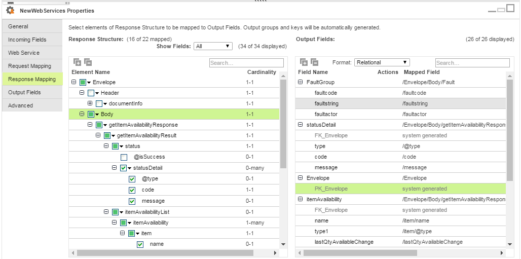 This image shows the response mapping details