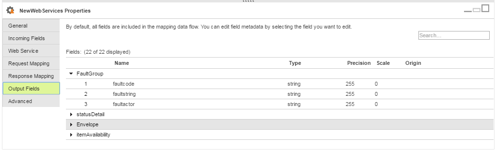 This image shows the output fields