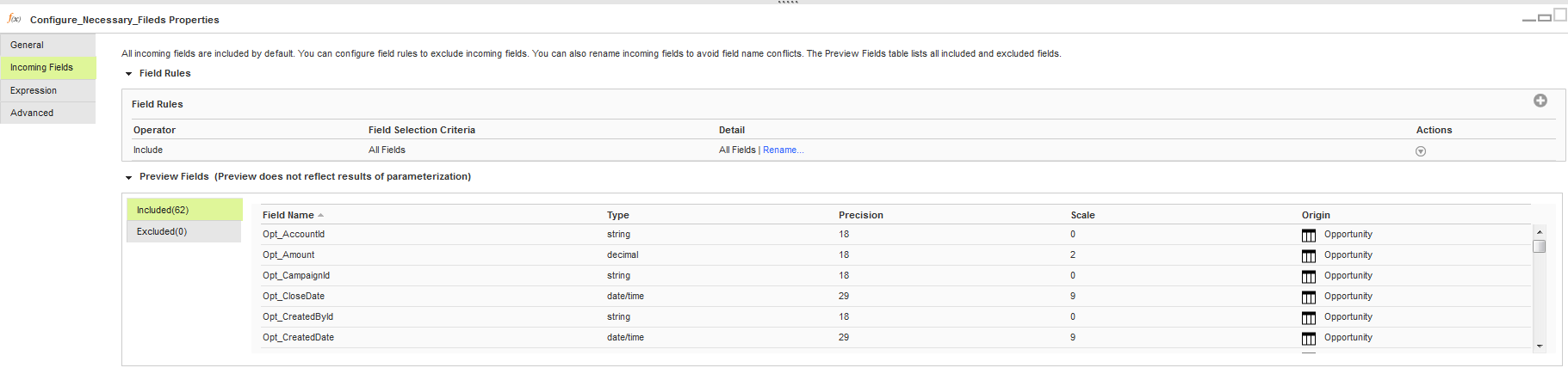 You can preview the incoming fields from the Salesforce source.