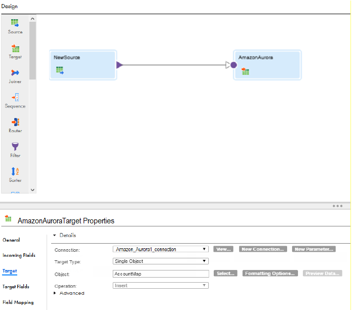 The following image shows the details of the Target Properties page where you can configure the target and advanced target properties.