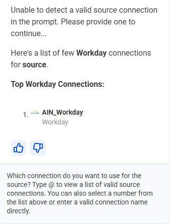 List of Workday source connections to choose from.